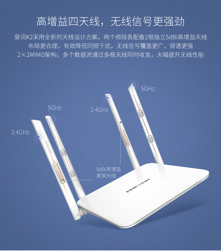 斐讯K2 1200M千兆家用智能双频无线路由器 WIFI穿墙 无K码版