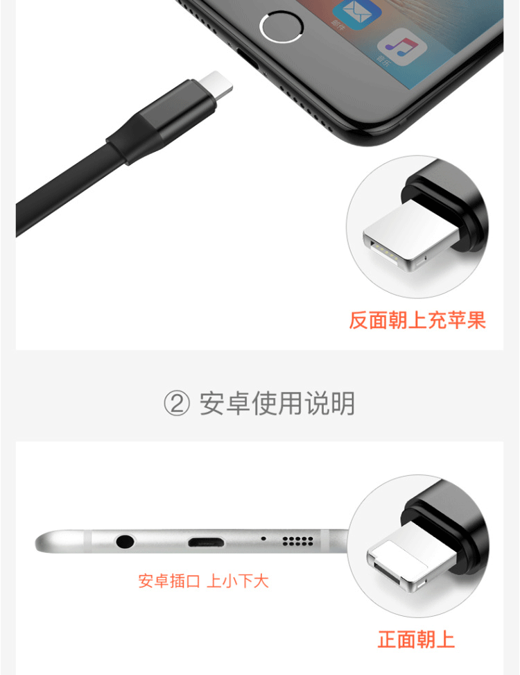 倍思 简捷 二合一便携款数据线（安卓/iOS）USB-A输出 2A 23CM