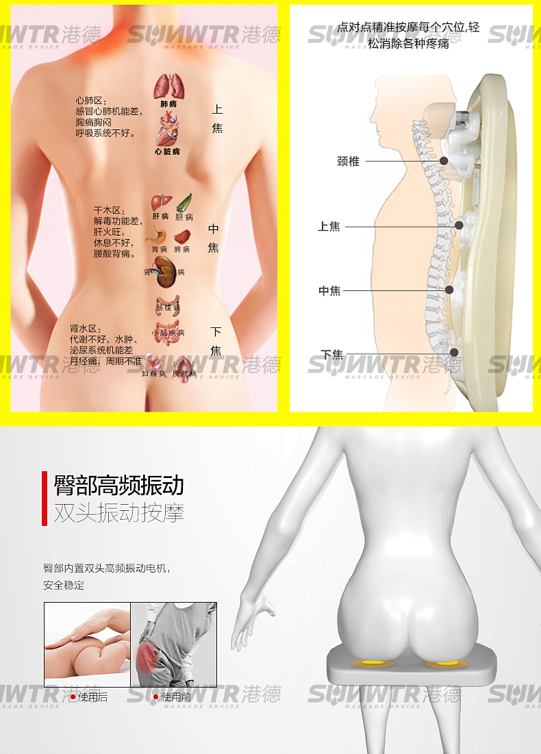 港德 颈椎按摩器颈部腰部肩部背部按摩椅垫多功能全身按摩靠枕家用