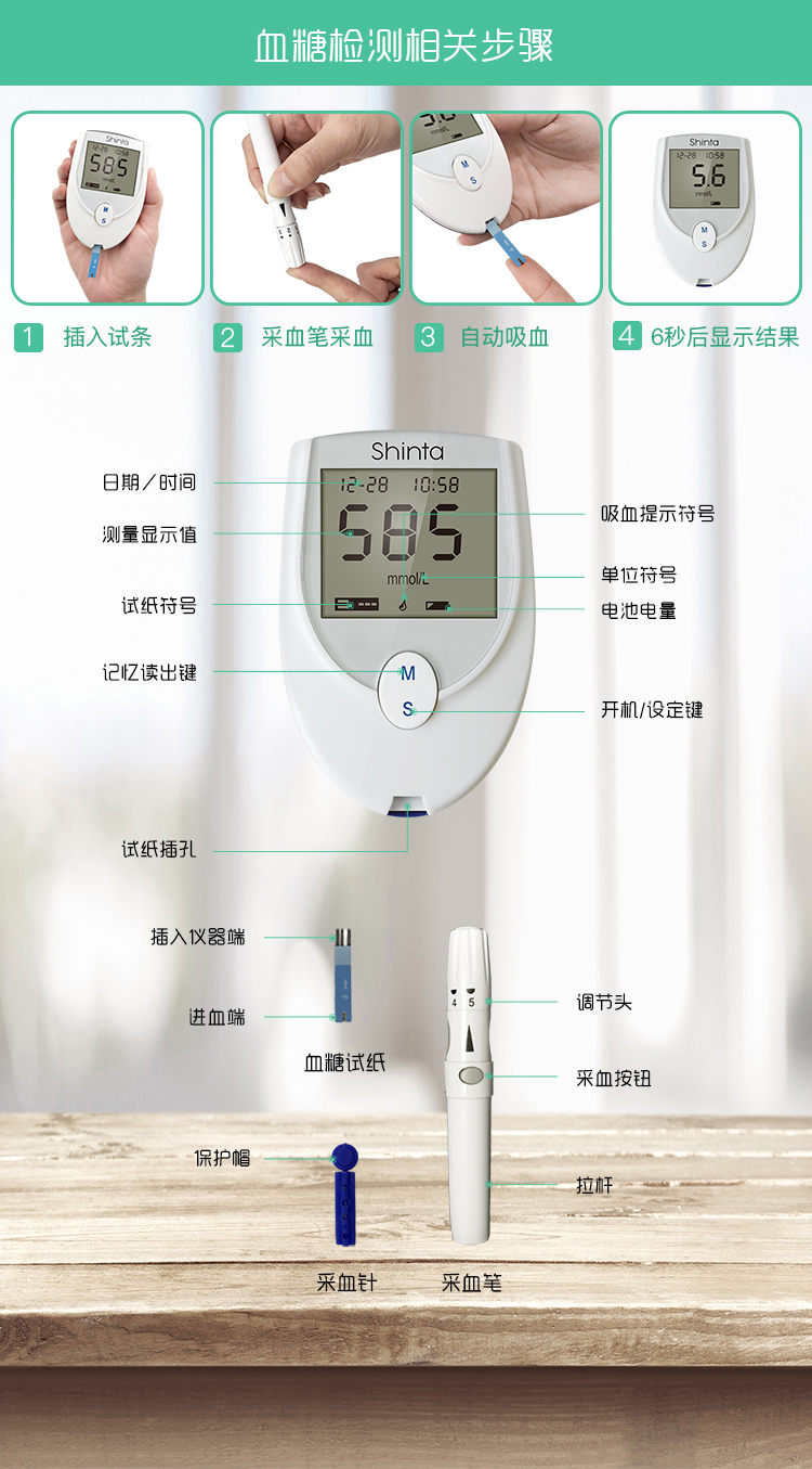 心常泰（Shinta）血糖分析仪 家用套装血糖仪 试纸50片针头50个