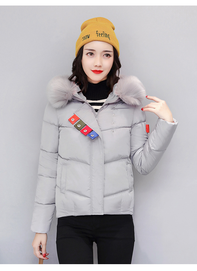 【戈詻伊】2017冬新款韩版修身显瘦短款连帽羽绒棉服女大码加厚毛领棉衣外套