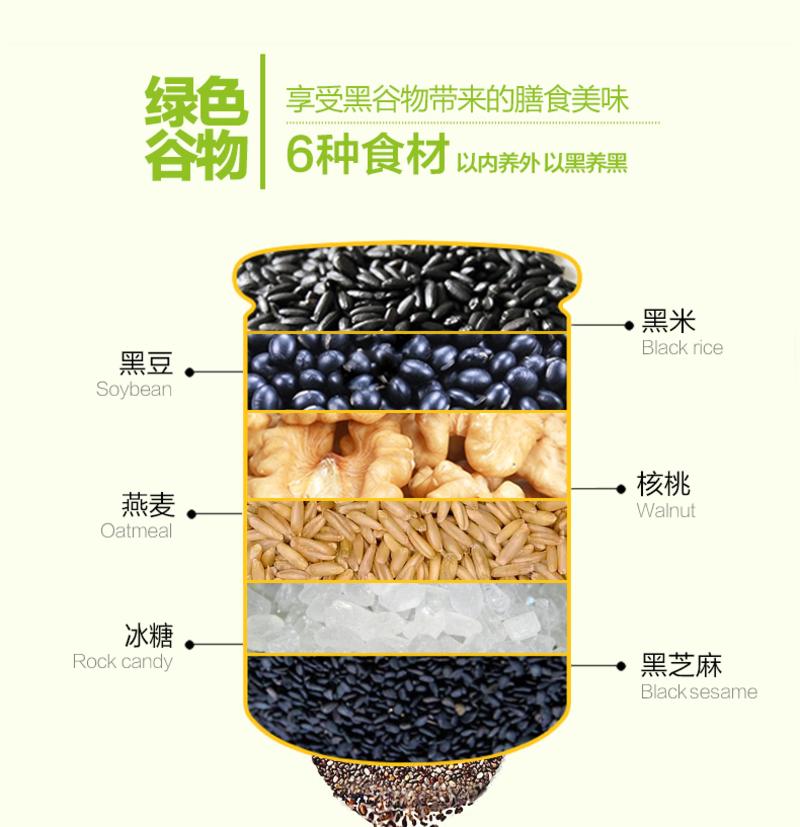 黑芝麻核桃黑豆粉 黑芝麻糊 五谷杂粮粉 冲饮即食代餐粉 500g