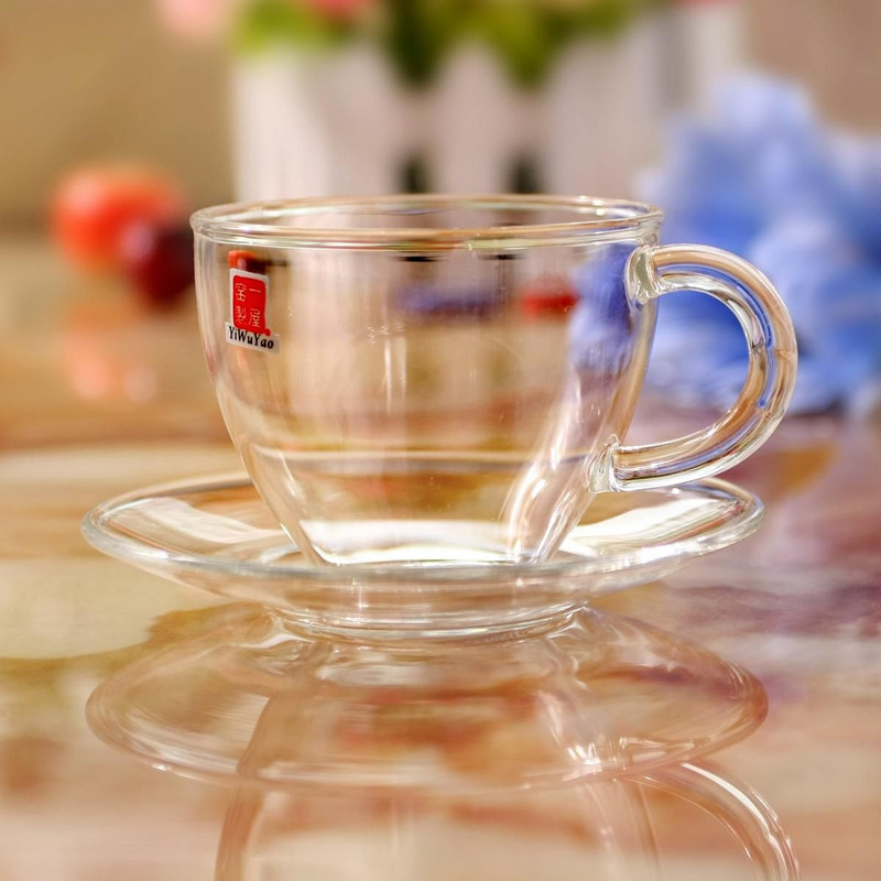 一屋窑 碧瑶花茶杯杯碟套装耐热玻璃茶杯 FH-336P