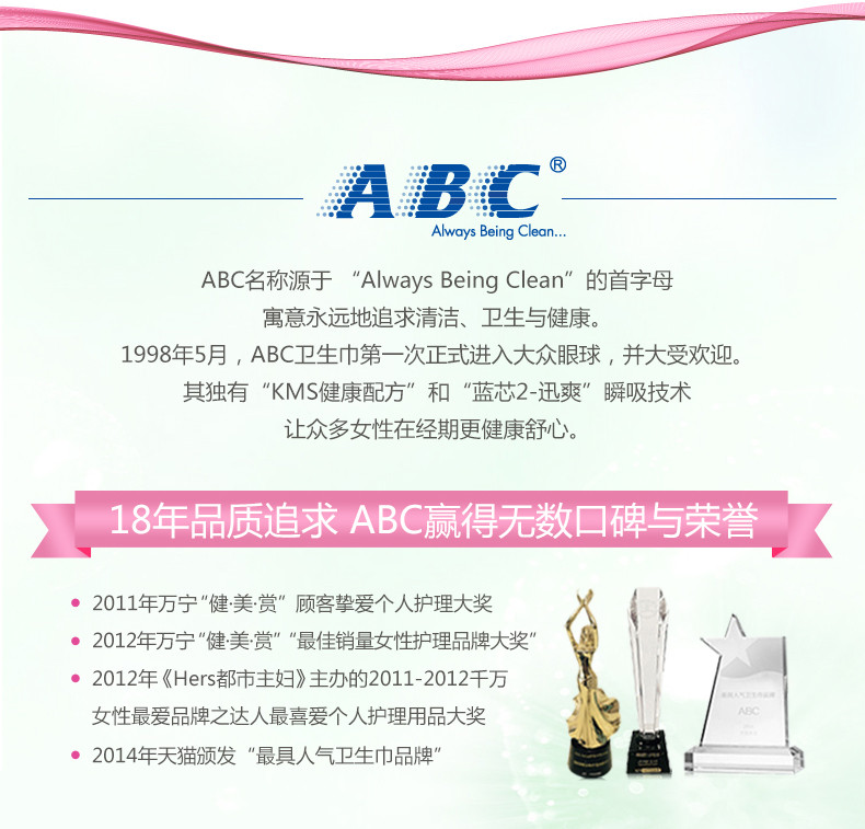 ABC清香淡雅163mm棉柔卫生护垫6包 共120片