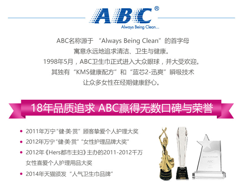 ABC含KMS健康配方私处清洁洗液经期卫生护理液200ml×2瓶