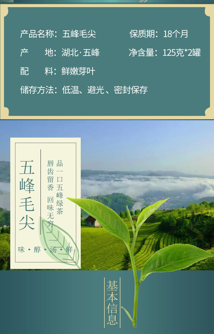 五峰印象 高山云雾芽茶五峰绿茶翠茗125g*2罐装礼盒装