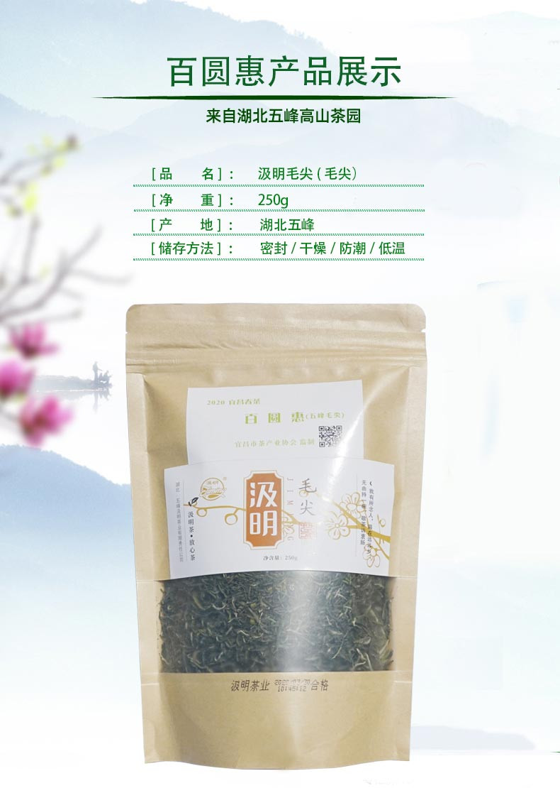 五峰绿茶汲明毛尖明清雨前特级高山毛尖绿茶袋装百圆惠250g/袋