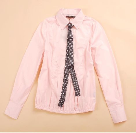 【165粉色】女款领带松紧腰多扣长袖衫
