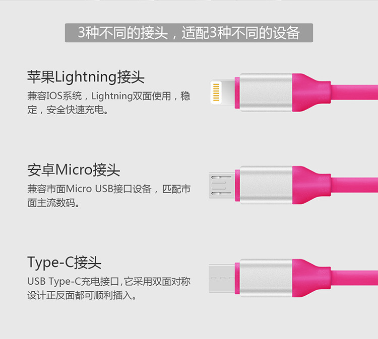 维肯/viken  3合1充电线数据线一拖三Type-C接口/苹果接口/安卓接口 通用