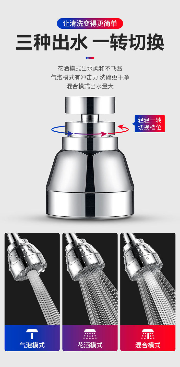 厨房水龙头防溅水通用延伸起泡器过滤器全铜龙头花洒喷头万能增压