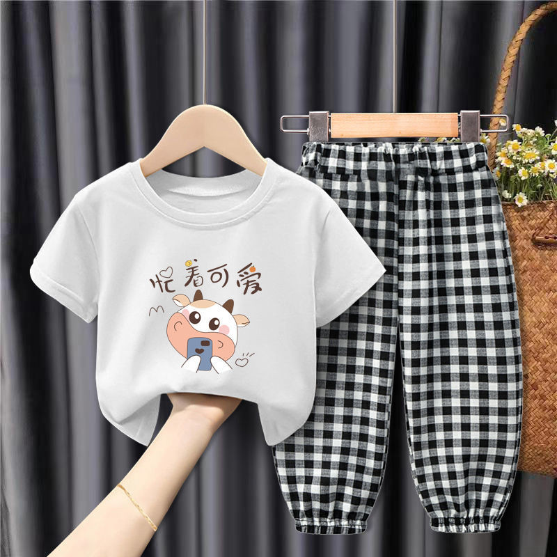男童女童套装2022新款夏季纯棉短袖T恤儿童衣服宝宝洋气两件套装