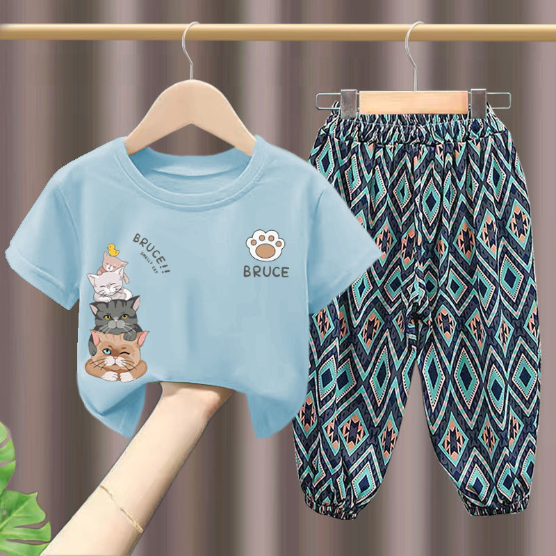 儿童夏季套装2022新款纯棉短袖T恤男童女童宝宝洋气上衣两件套潮