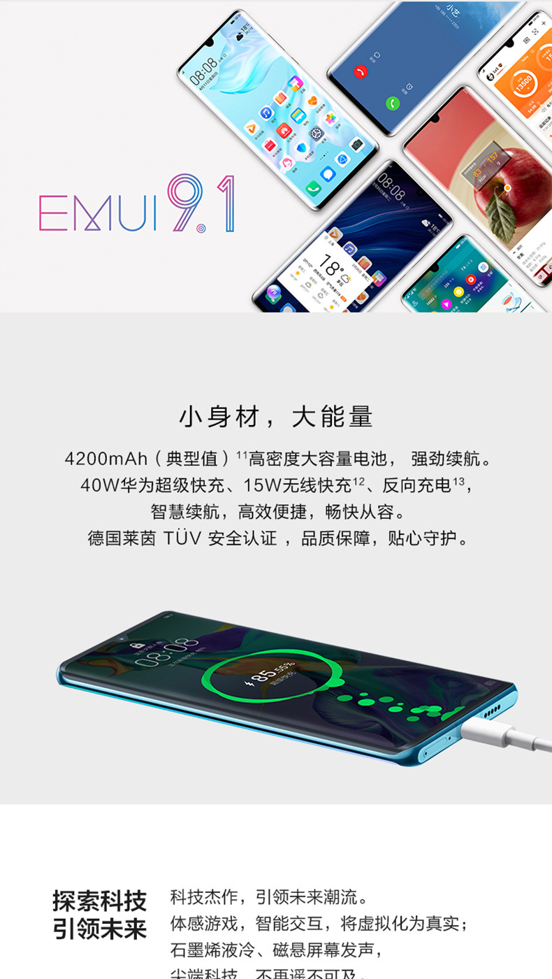 华为/HUAWEI P30 Pro 8+256G 曲面屏超感光徕卡四摄变焦双景录像