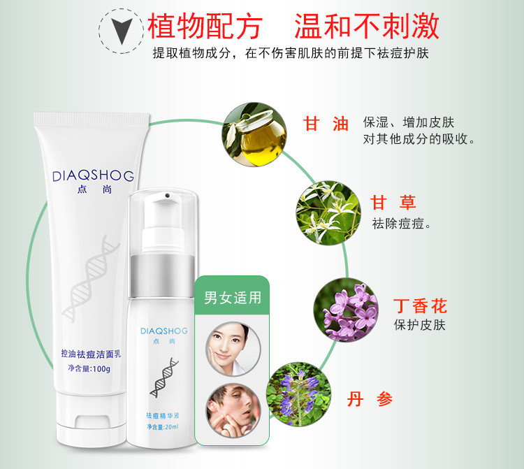 DIAQSHOG点尚 祛痘控油 套装 洁面乳100g+祛痘精华液20ml