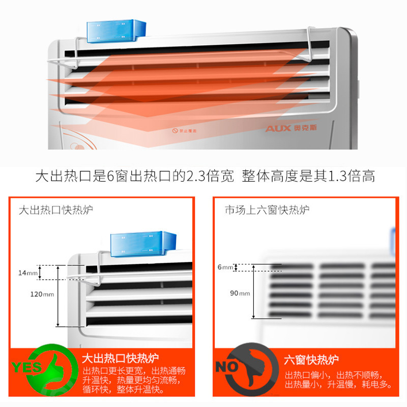 奥克斯取暖器 家用暖风机 电暖器节能省电居浴两用浴室防水电暖气