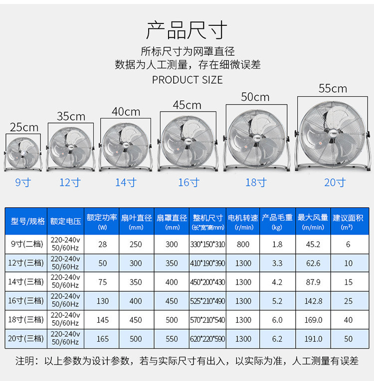 馨美达大功率趴地扇强风爬地电风扇落地扇500mm--20寸趴地扇	