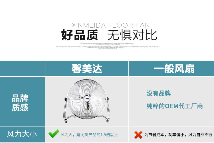 馨美达大功率趴地扇强风爬地电风扇落地扇450mm--18寸趴地扇	