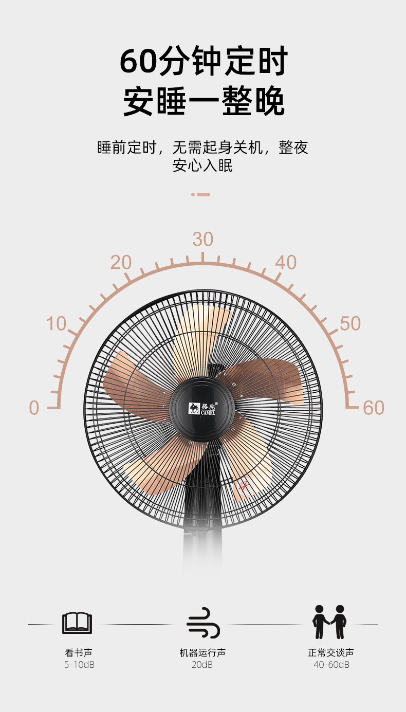 骆驼电风扇台式落地风扇家用电扇摇头静音学生宿舍定时摇头