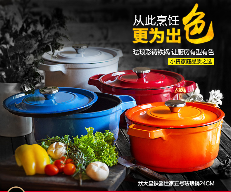 炊大皇/COOKER KING 珐琅炖锅铸铁锅 焖烧锅煲汤电磁炉汤锅燃气锅具24cm