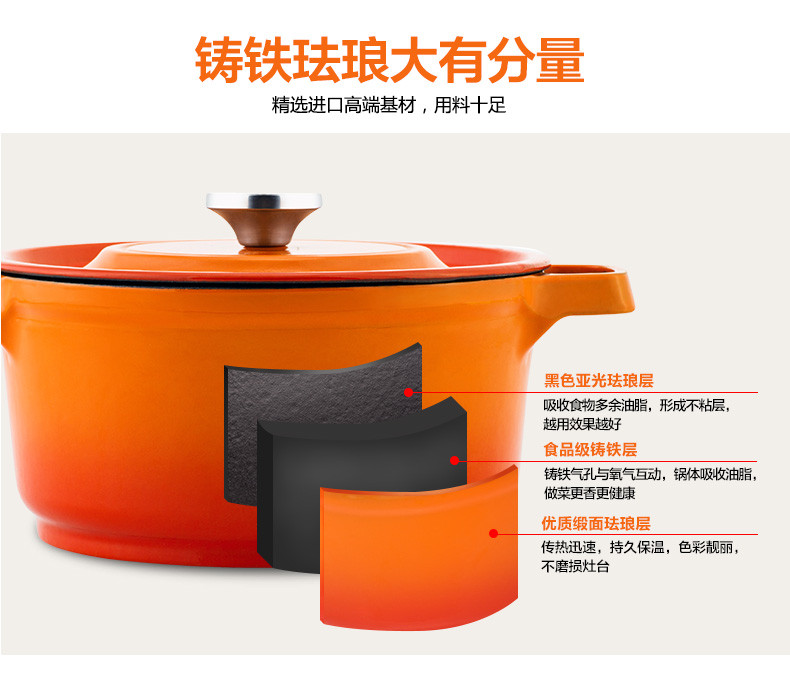 炊大皇/COOKER KING 珐琅炖锅铸铁锅 焖烧锅煲汤电磁炉汤锅燃气锅具24cm