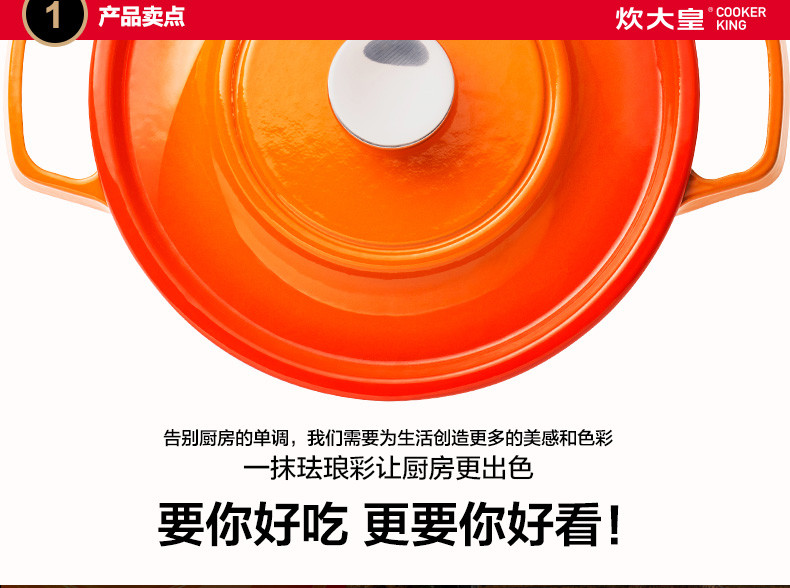 炊大皇/COOKER KING 珐琅炖锅铸铁锅 焖烧锅煲汤电磁炉汤锅燃气锅具24cm