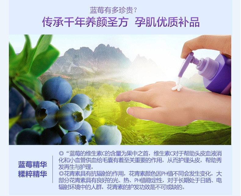 纤百瑞 蓝莓植物精华孕妇洗发水敏感肌洗发露哺乳期洗头膏滋养秀发温和不刺激