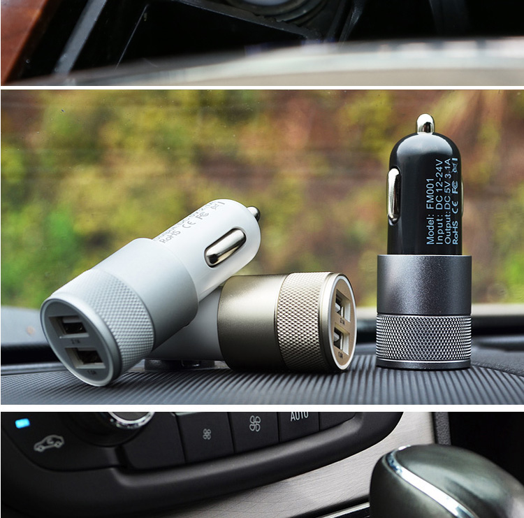 汽车车载充电器 车充双USB转接口一拖二点烟器 通用万能手机快充  黑色
