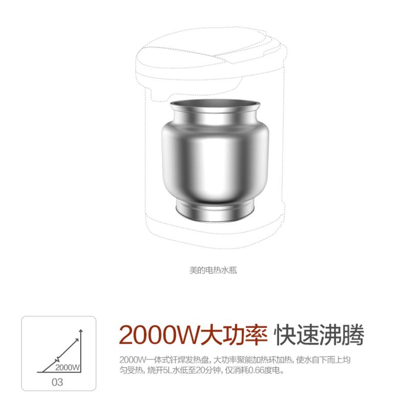 美的/MIDEA 电热水瓶PF704C-50G 304不锈钢电水壶 5L容量 4段温控电热水壶 双层