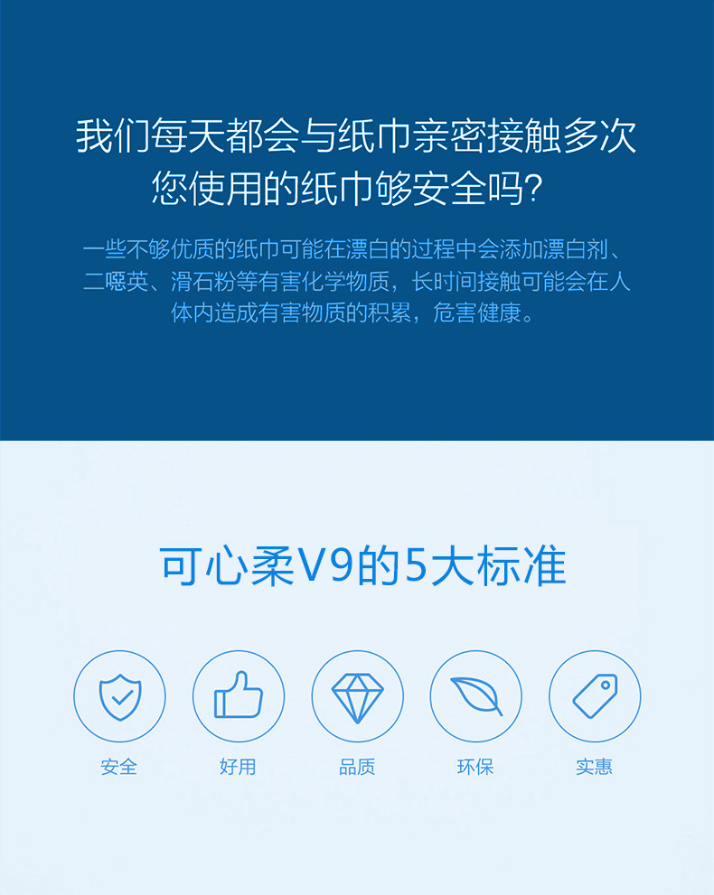 可心柔V9抽纸婴儿用保湿柔纸巾宽幅宝宝面巾纸120抽3包家用面巾纸