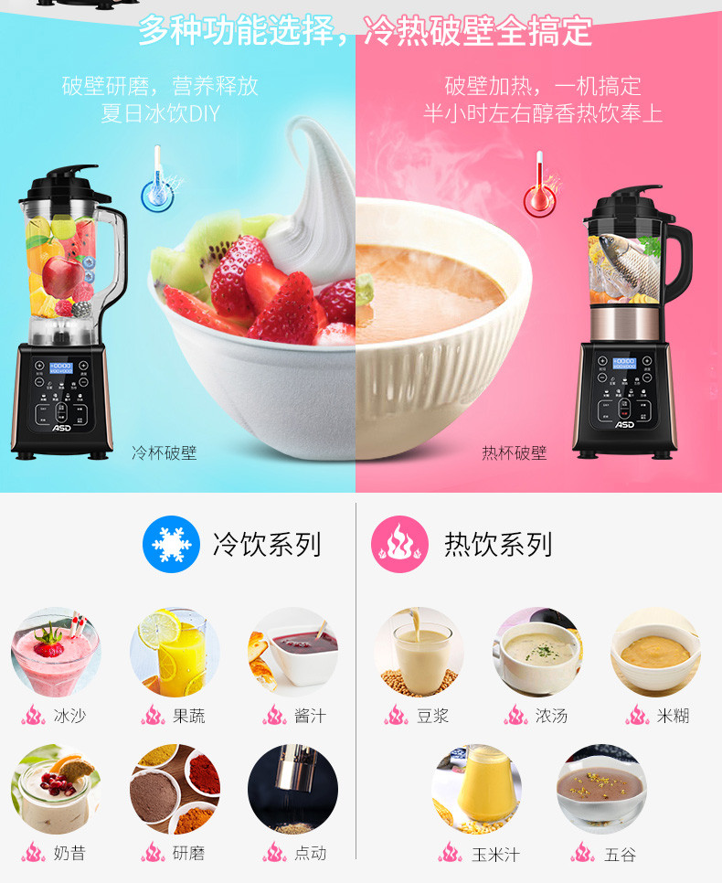 爱仕达/ASD AJ-L70E105 破壁料理机加热全自动搅拌豆浆辅食榨汁