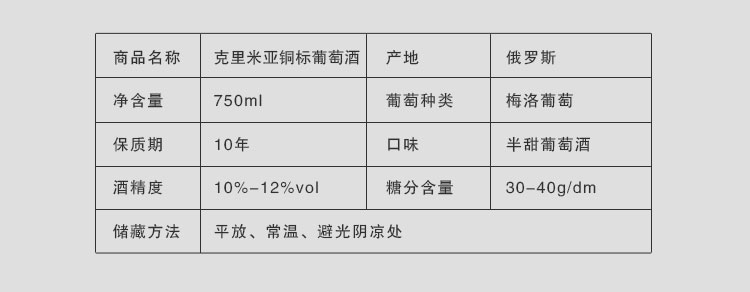 【我爱俄小糖】俄罗斯进口红酒克里米亚半甜干红葡萄酒 铜标红酒梅洛葡萄酒750ml