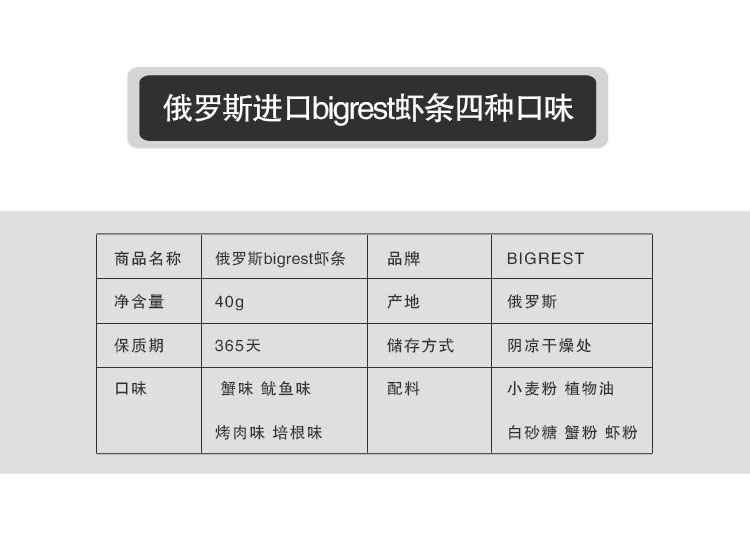 【我爱俄小糖】俄罗斯进口BIGREST虾条40g零食薯片多口味