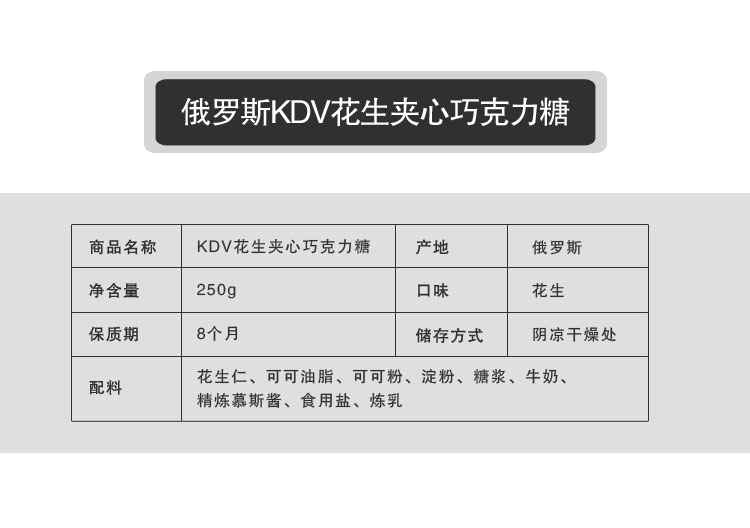 【我爱俄小糖】俄罗斯进口KDV花生夹心巧克力糖果袋装250克