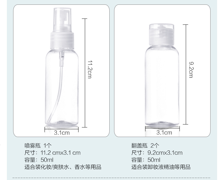 四万公里 让出行更简单 按压分装瓶十件套 带针筒 外出便携化妆品洗发水沐浴露空瓶喷雾瓶 SW2103