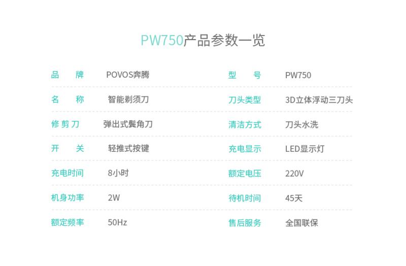 奔腾（POVOS）电动剃须刀 3D浮动电动刮胡须刀PW750 奔腾灰