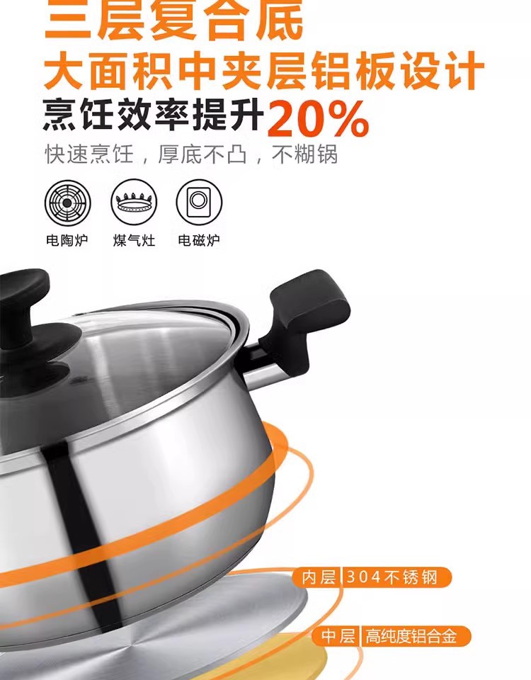  【荣昌邮政】厨品冠不锈钢汤锅 家用304食品级 小身材大容量 厨品冠