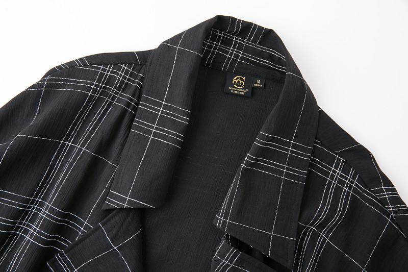 玛丁格拉丽斯 /  原创设计时尚简约黑色大领无扣格纹中袖外套   全国包邮