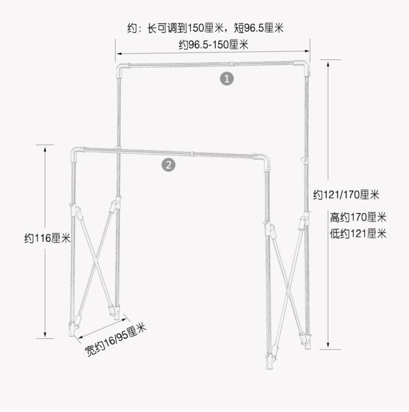 铸家/HOMEPURE 不锈钢十字晾衣架YB-0207 落地 折叠 多用型晾晒架 挂衣架 晒被架