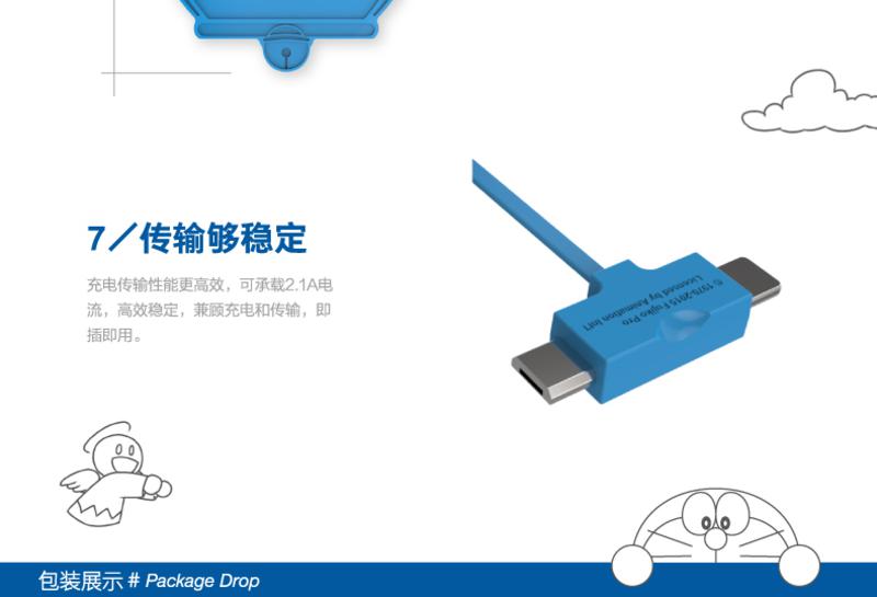 ROCK（洛克） 哆啦A梦伸缩数据线数据线苹果安卓二合一 适用于苹果/小米/华为