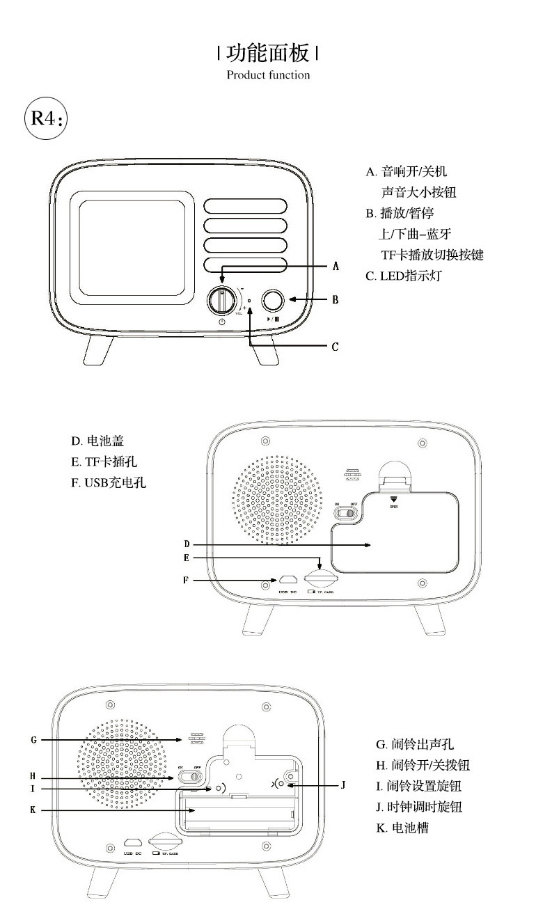 TIMESS 无线蓝牙音箱客厅卧室实木音乐小闹钟 R3