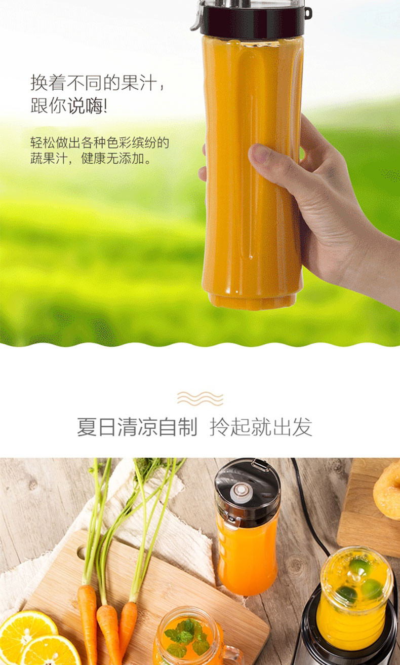 美的Midea 便携双杯榨汁机 迷你随行榨汁杯 家用不锈钢料理机 WBL2501A