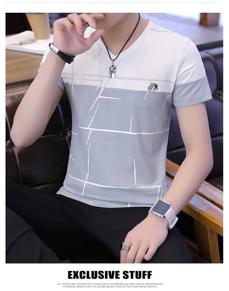窈瑟 2018新款夏季男士短袖t恤V领潮流半袖衣服个性韩版夏装