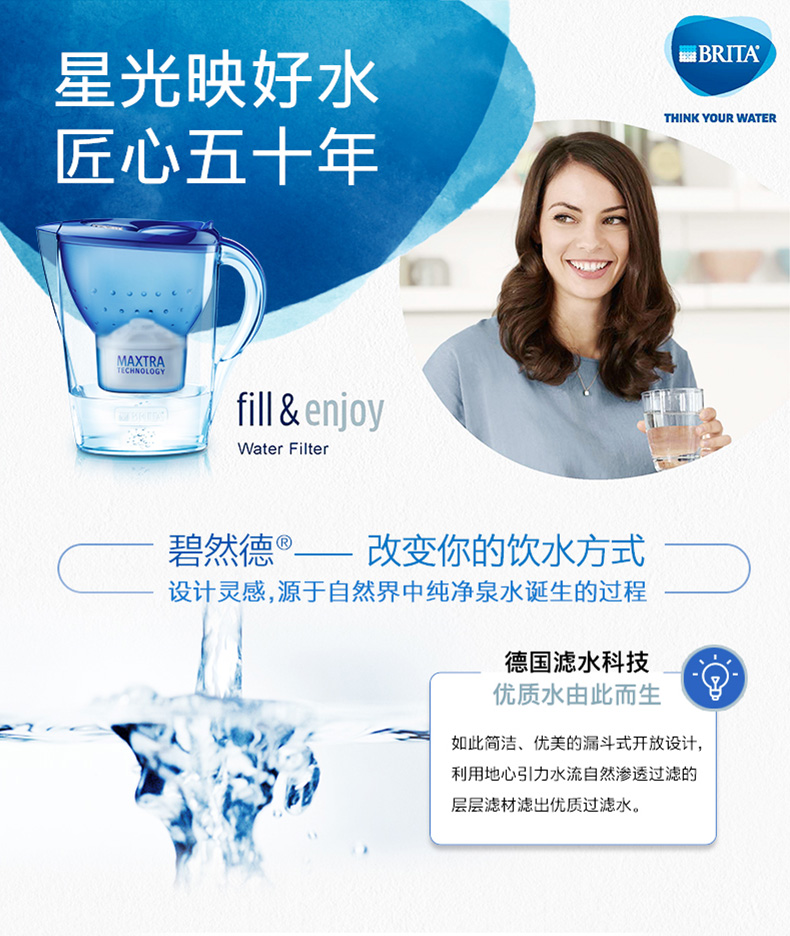 碧然德/BRITA 滤水壶 Marella金典系列3.5L白色 净水壶净水器家用