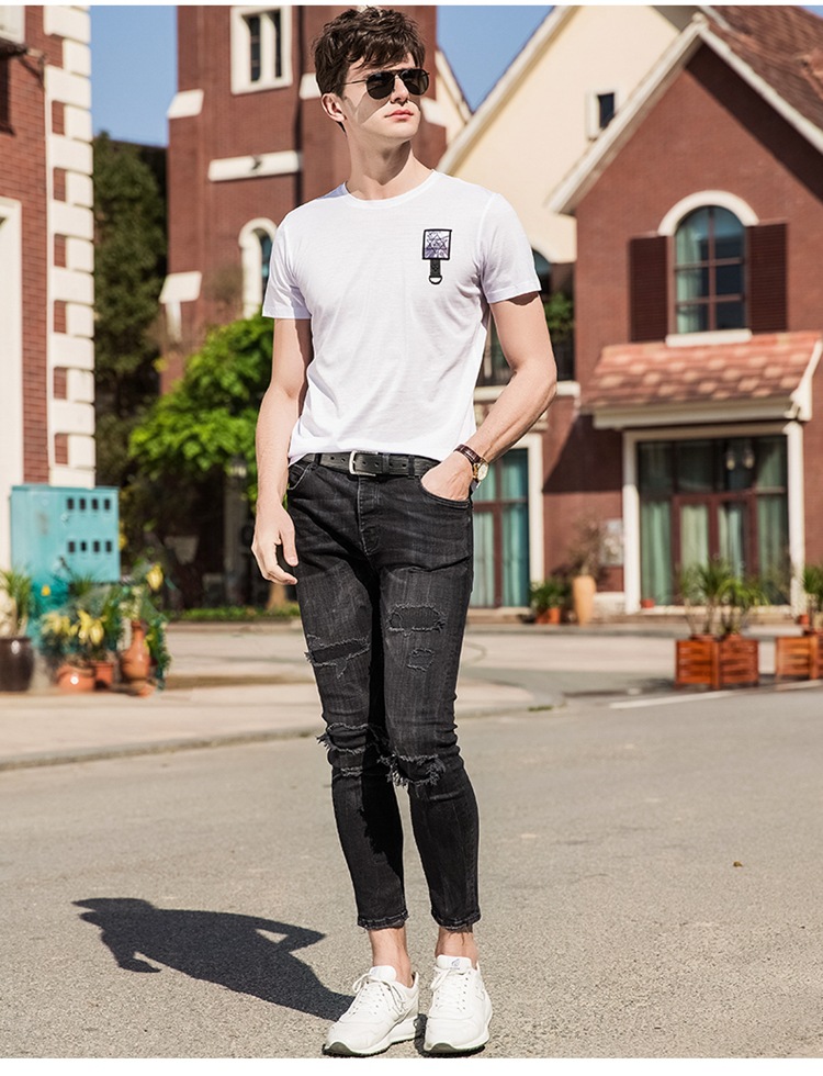 M时尚新款2018男装圆领短袖纯色 韩版商 务休闲男式 T恤