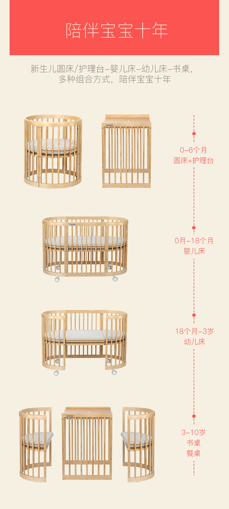 babycare多功能婴儿床 实木环保宝宝床滚轮摇篮床儿童床新生儿床