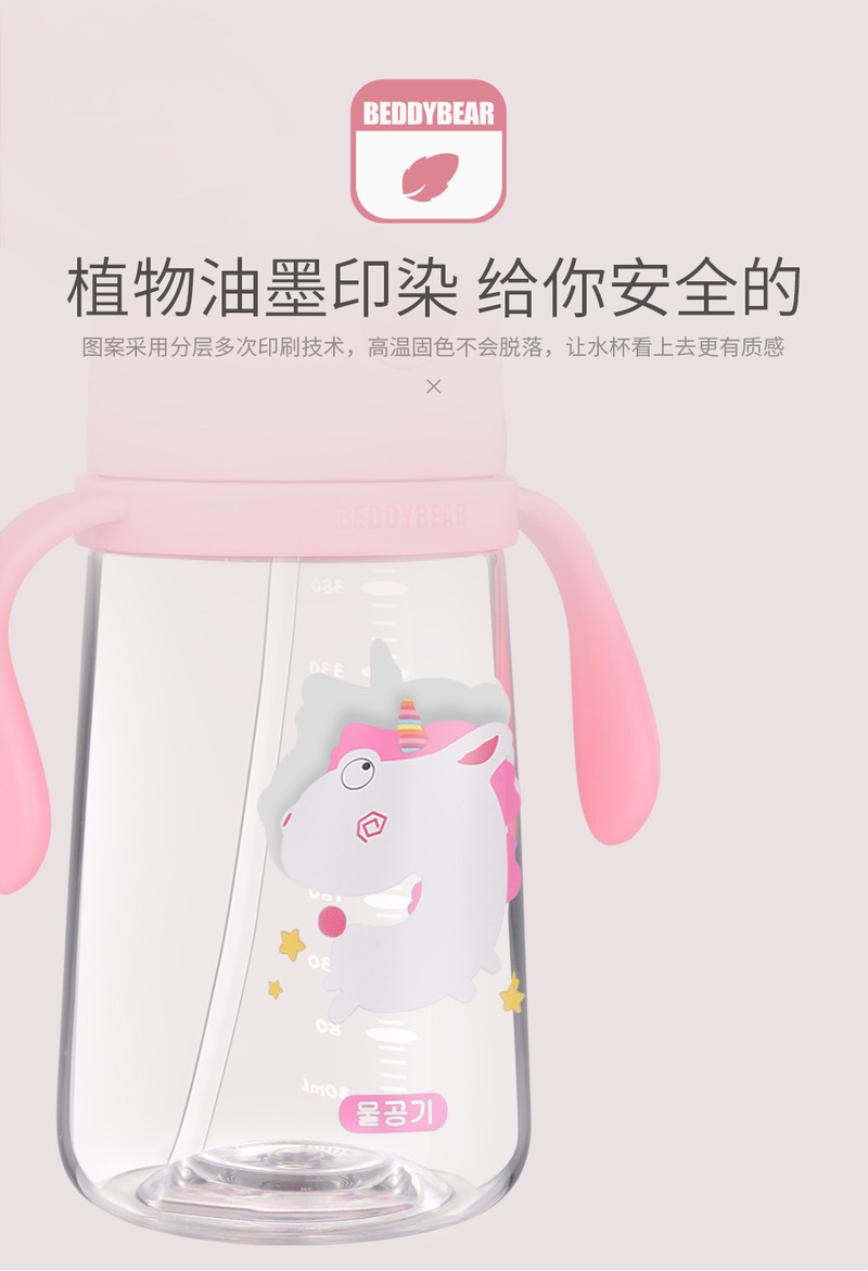 杯具熊正品儿童学饮杯夏季透明塑料水杯创意吸嘴吸管背带