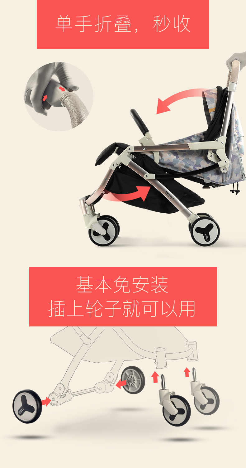 babycare婴儿手推车 可折叠宝宝四轮推车 避震可平躺伞车