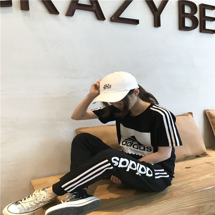 Adidas阿迪达斯短袖长裤男子名牌休闲运动套装跑步服