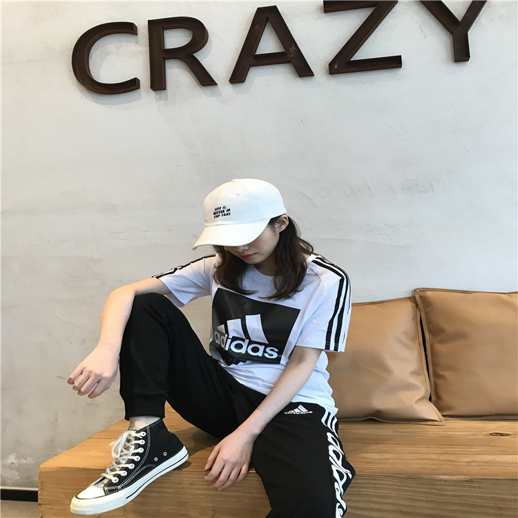 Adidas阿迪达斯短袖长裤男子名牌休闲运动套装跑步服