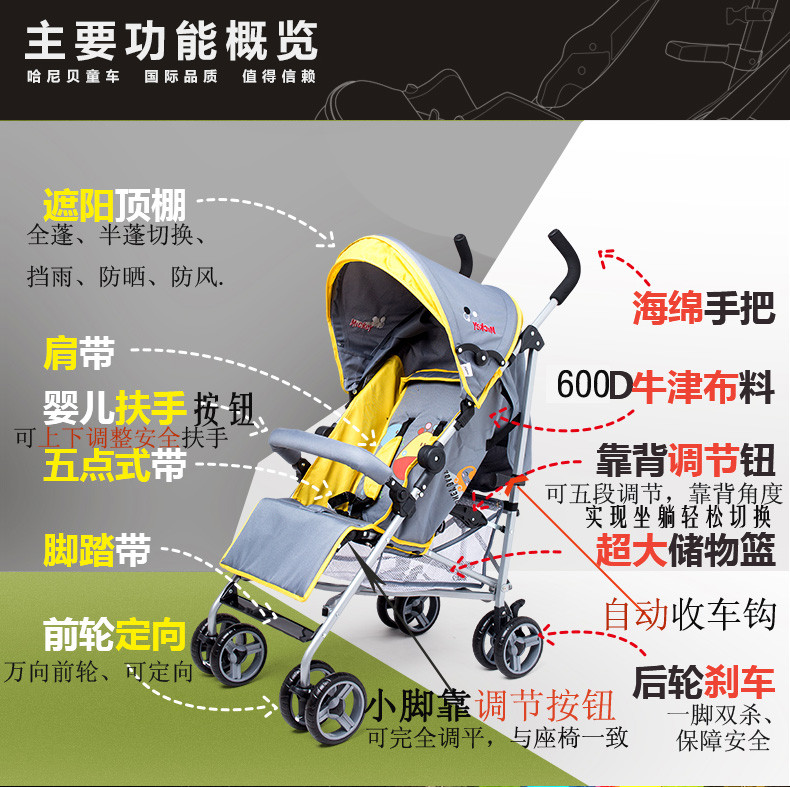 【泉州地方生活馆】哈尼贝超轻便携可折叠婴儿伞车可坐躺宝宝儿童四轮避震手推车